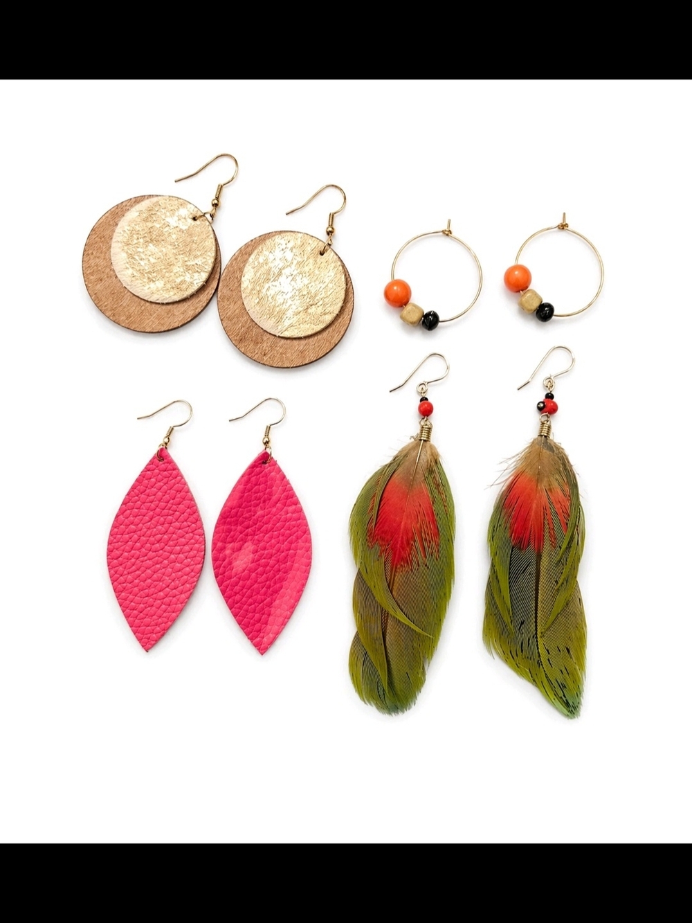 Source Unknown Mixed 4-Pair Earring Set – Pink, Gold, Orange & Green